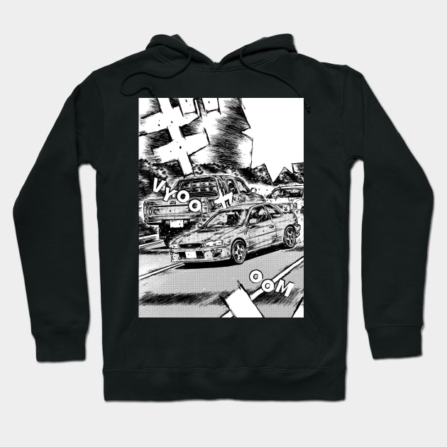 JDM Japanese Drift Racer Drifting Car Anime Manga Eurobeat Intensifies Aesthetic #11 Hoodie by Neon Bang Bang